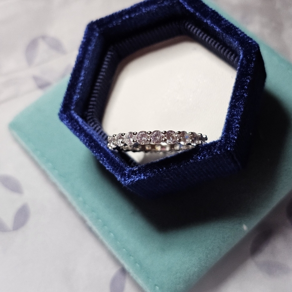 Sterling Silver .925 Cubic Zirconia Eternity Ring Band - Picture 5 of 7